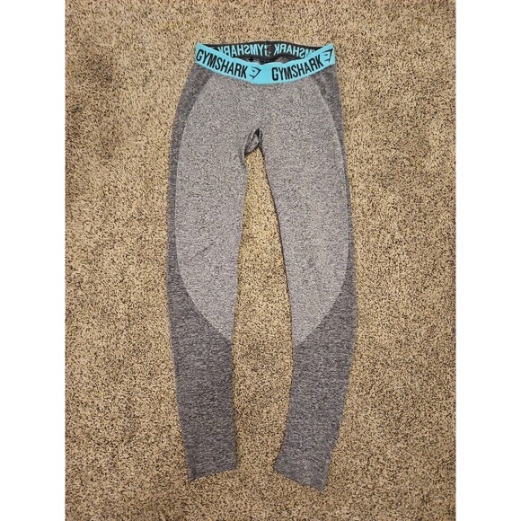 GYMSHARK Dry Flex Leggings Womens Size Medium Gray 2 Tone Teal Workout Yoga Gym - Picture 2 of 4